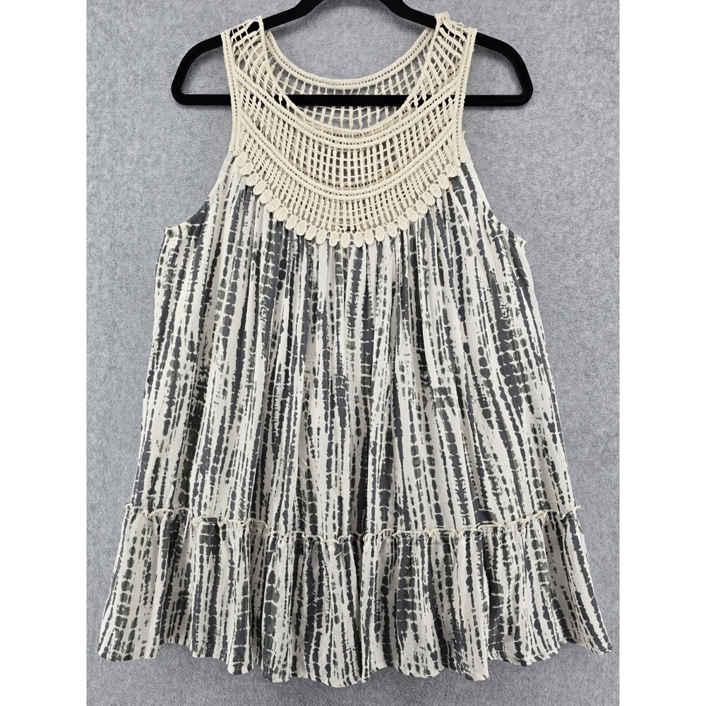 NEW Gimmicks Buckle Lined Crochet Tiered Tank Women's L Ivory Gray Boho Hippie